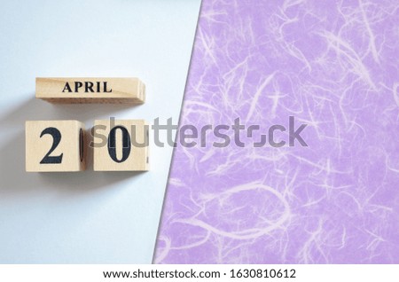 April 20, Empty white - violet background.