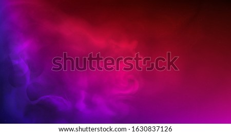 Colored smoke. Realistic fog in neon light. Splashes of purple, blue and pink colors on foggy abstract background. Space and stars. Vector stock illustration. Purple bursts of light. Copy space.Banner