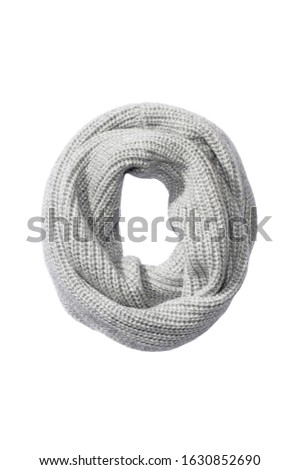 Grey infinity scarf on white background