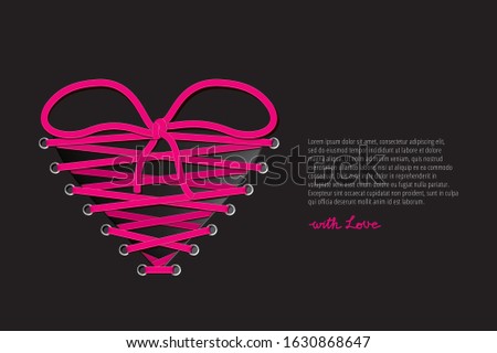 Heart Shape Realistic Glamorous Lacing Tied in Bow Symbolizing Love or Connection Between Two People Valentines Day Creative Concept - Pink on Black Background - Vector Gradient Graphic Design