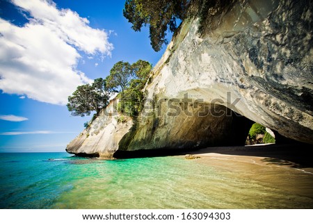 Cathedral Cove marine reserve on the Coromandel Peninsula in New Zealand   Royalty-Free Stock Photo #163094303
