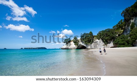 Cathedral Cove marine reserve on the Coromandel Peninsula in New Zealand   Royalty-Free Stock Photo #163094309