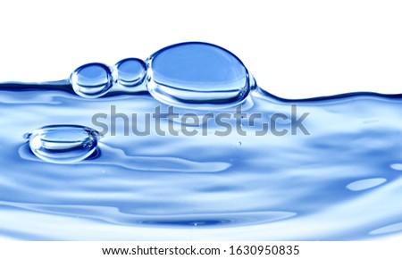 Abstract Water bubble drops splash. Blue color nature background.
