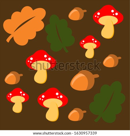 mushrooms and acorns, autumn elements for the background. Vector graphics