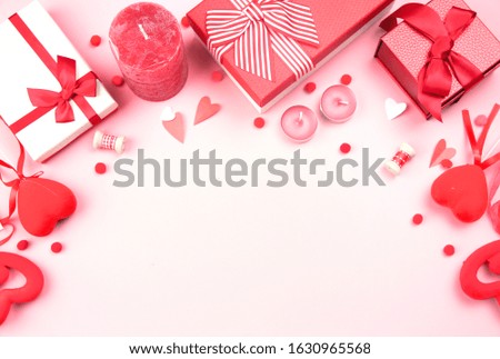 Valentine's day background,empty copy space backdrop,romantic design frame,border.Confetti hearts.