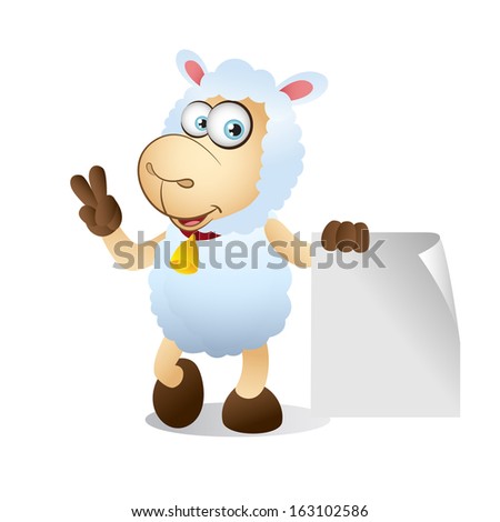Sheep standing beside Blank Sign