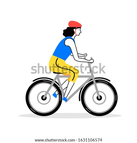 woman riding a bike isolated on white background.
