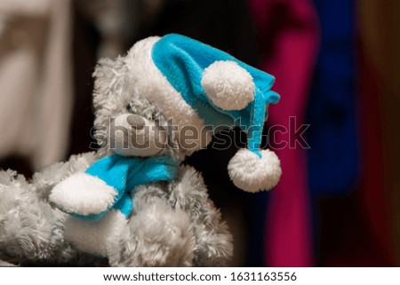 A teddy bear toy. The picture was taken in a studio
