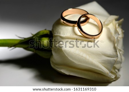 Wedding rings with white rose