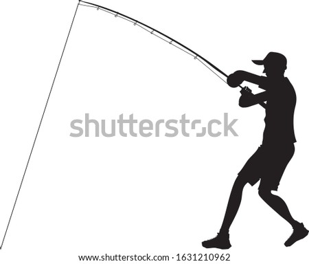 Angler man black with fishing rod - Vector