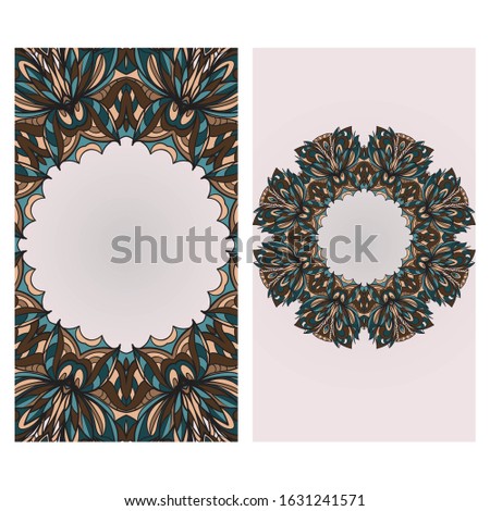 Ethnic Mandala ornament. Templates with floral frame.  illustration for congratulation or invitation. The front and rear side.