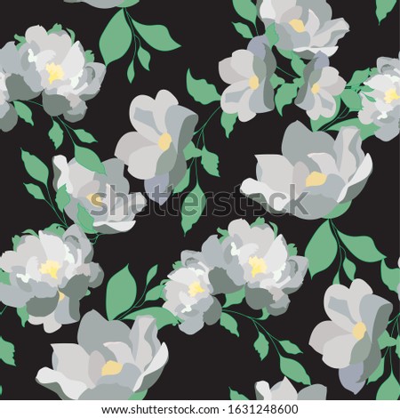 Seamless pattern of different white flowers