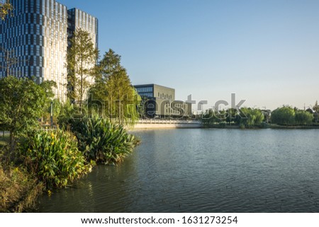 Modern business offices building by the water