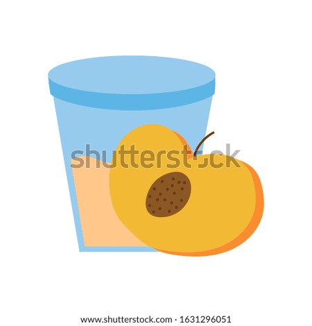 sweet peach fruit with glass vector illustration design