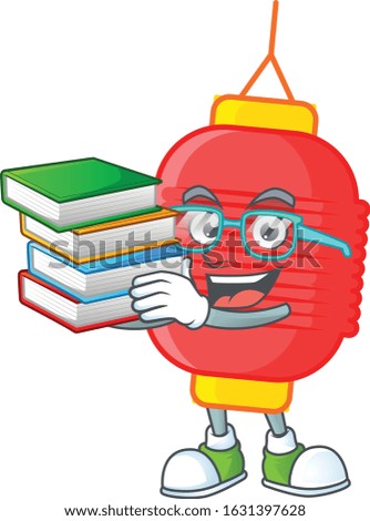 Cool and clever Student chinese lantern mascot cartoon with book