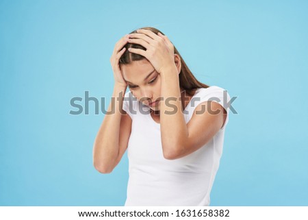 Pretty emotional woman gesturing with hands studio lifestyle
