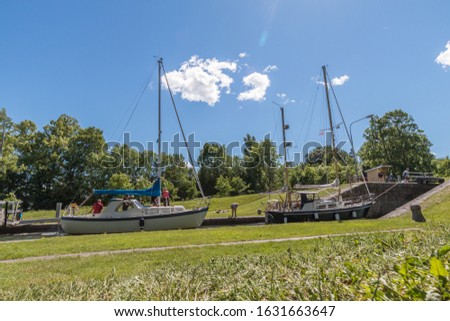 Two boats inside Bergs locks, Göta Kanal