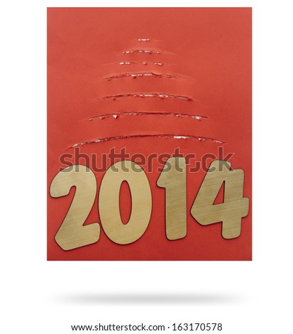 Torn paper christmas tree with two thousand fourteen New Year number decoration 