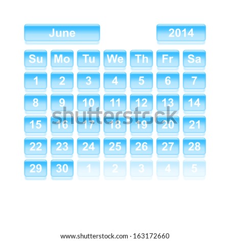 Monthly calendar for New Year 2014. June.