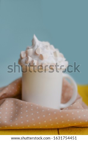 Drink with whipped cream and marshmallows. Coffee, cocoa or hot chocolate for dessert.