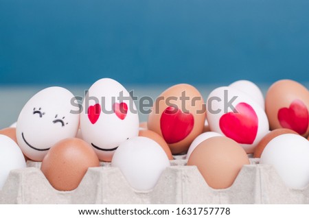 Egg in love and happy eggs. Happy Valentines Day.