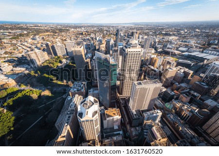 Sydney city, Aerial view of Sydney skyline Central Business District downtown top view, New South Wales, Australia.