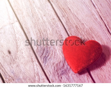 valentine’s day sweet pink background, love red heart on wooden texture background