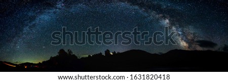 Panoramic photo of Milky way on night sky in albanian nature near Fushe Stude, Albania