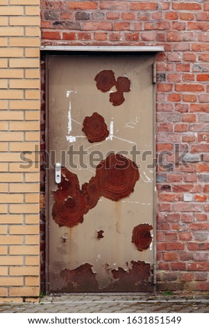 Old metal door with rust and cracking paint