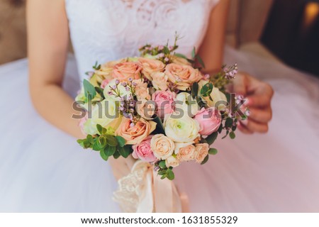 beautiful wedding bride's bouquet. vintage toned picture.