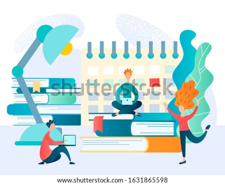 A team of workers or students performing a specific job or a set plan by the appointed date for exams or burning dates. Illustration concept theme deadline, burning work, intensive study.