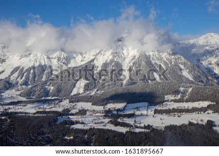 view from Schladming ski resort towards Dachstein glacier, Austria