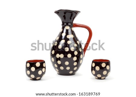 ceramic spotted cognac set isolated on white 