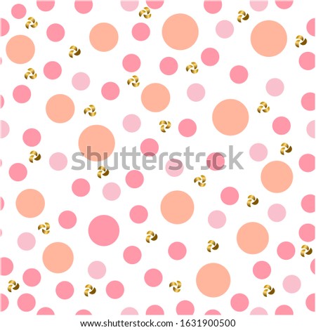 Glitter confetti polka dot seamless pattern background. Golden and pastel pink trendy colors. For birthday, valentine.