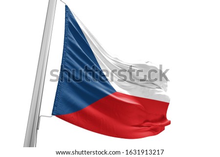 Czech Republic national flag cloth fabric waving on white Background.