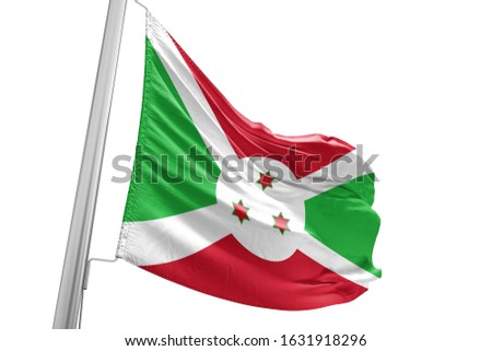 Burundi national flag cloth fabric waving on white Background.