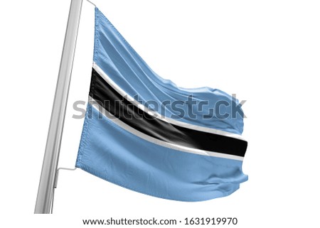 Botswana national flag cloth fabric waving on white Background.