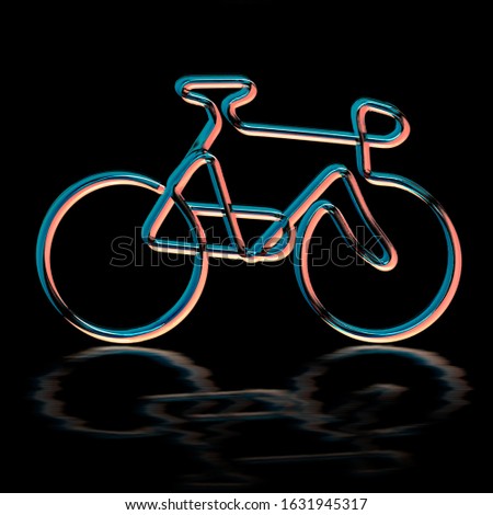 Neon Racing Bicycle, in pink and neon, reflected in a rippling pool.