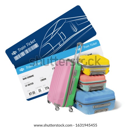 Flight tickets and luggage on white