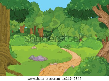 Illustration of green forest landscape 