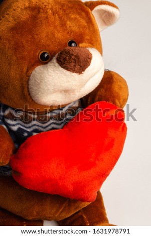 Teddy Bear Holding a Heart on white background.Vertical orientation. Close up