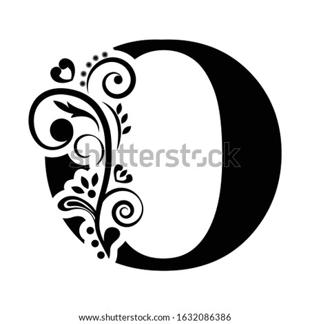 letter O. Vintage black flower ornament initial letters.  Alphabet. Logo vector 