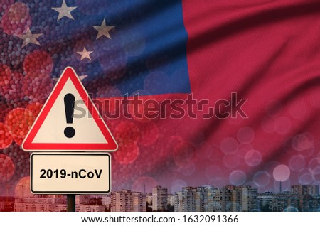 Samoa flag and Coronavirus 2019-nCoV alert sign. Concept of high probability of novel coronavirus outbreak through traveling tourists