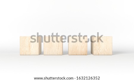 Four wooden blocks isolated on white background. 3d illustration.