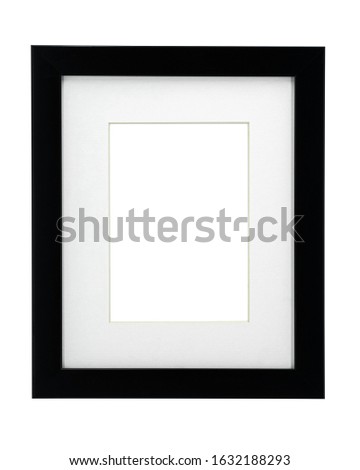Black picture frame with white mat passe-partout on white  isolated on white background, with clipping path