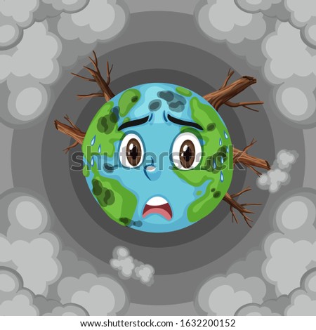 Global warming on earth with deforestation and smoke illustration
