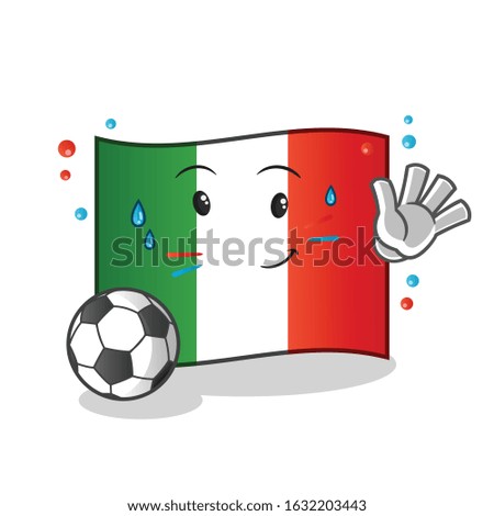 italy flag playing football and waving cute chibi cartoon. exercise and sweating. cartoon mascot vector