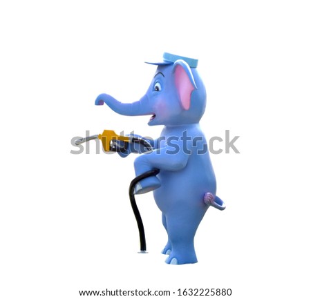 
Cute little elephant prepared Car refueling service is available separately on a white background with clipping path
