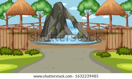 Scene with small waterfall in the park illustration