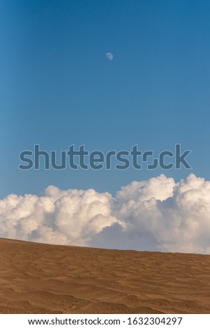 the formation of sands in dasht e lut desert with moon in the cloudy sky 